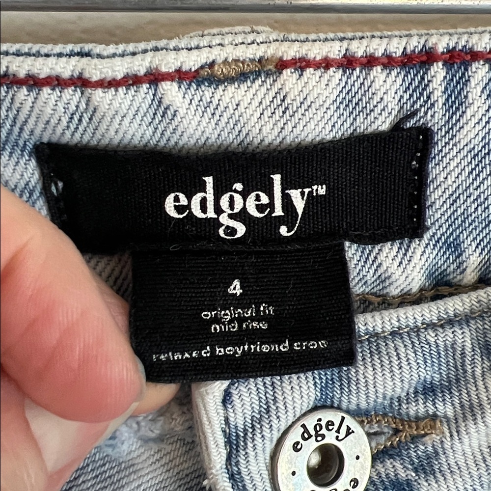 Edgely women’s 4 jeans mid rise cropped distressed relaxed boyfriend - Picture 7 of 16